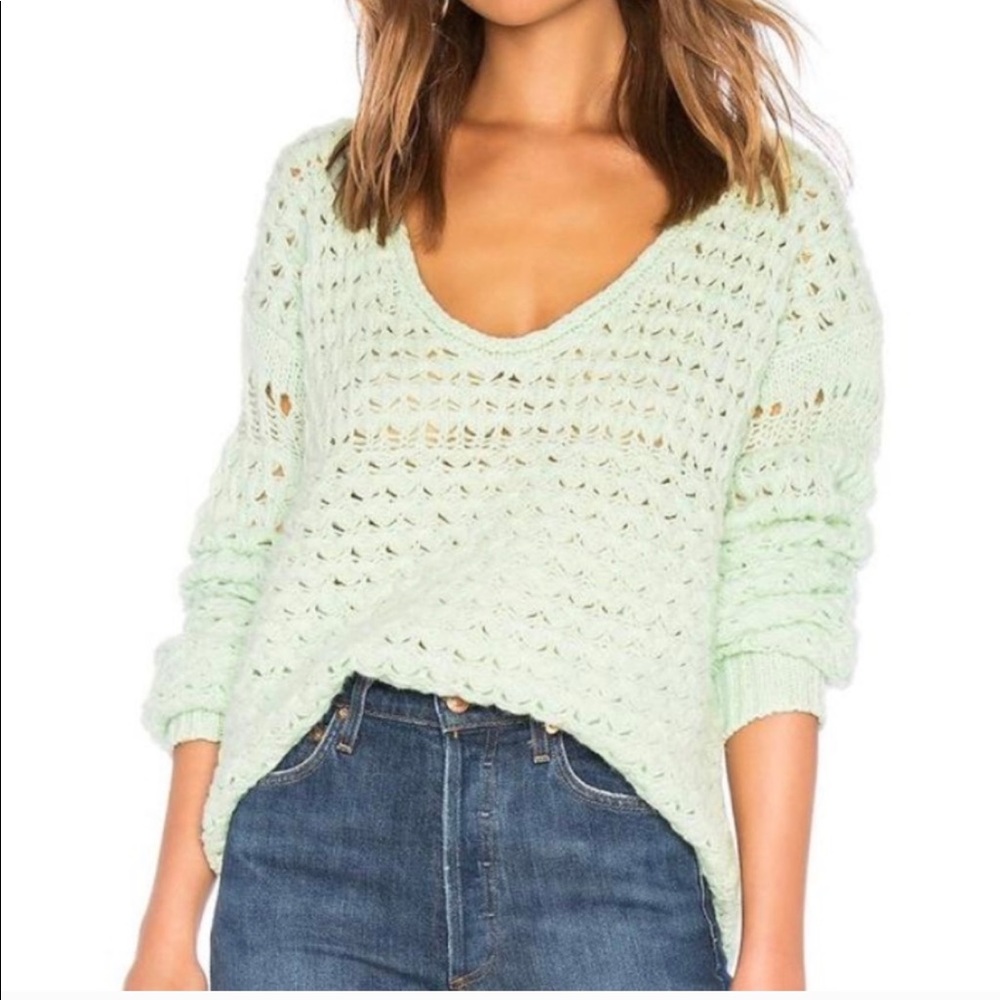 Free People Sea Mist Crashing Waves Sweater Sz XS - Picture 2 of 8